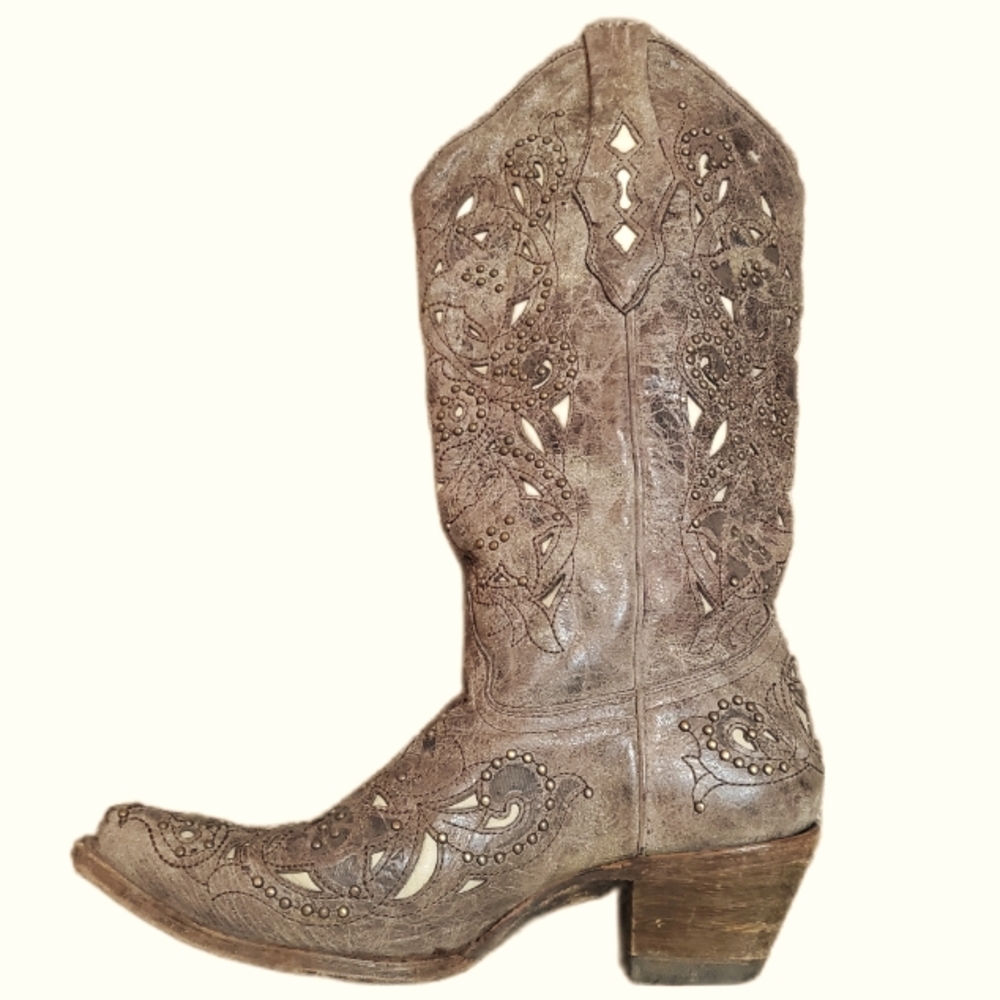 Corral Bone Inlay Studded Vintage Cowgirl Boots Women's Size 8M